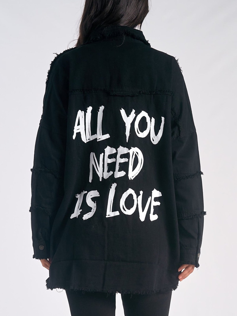 Oversized Black Graphic Shacket - "All You Need Is Love"